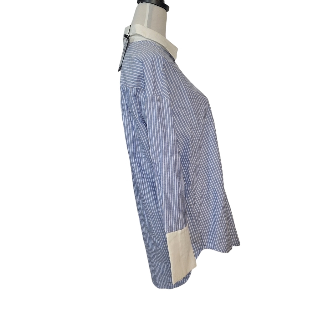 Vero Moda Lenora long sleeved shirt blue and white striped size small - Picture 6 of 13